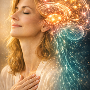 symbolique neurologique (double exposition visage + réseau neuronal